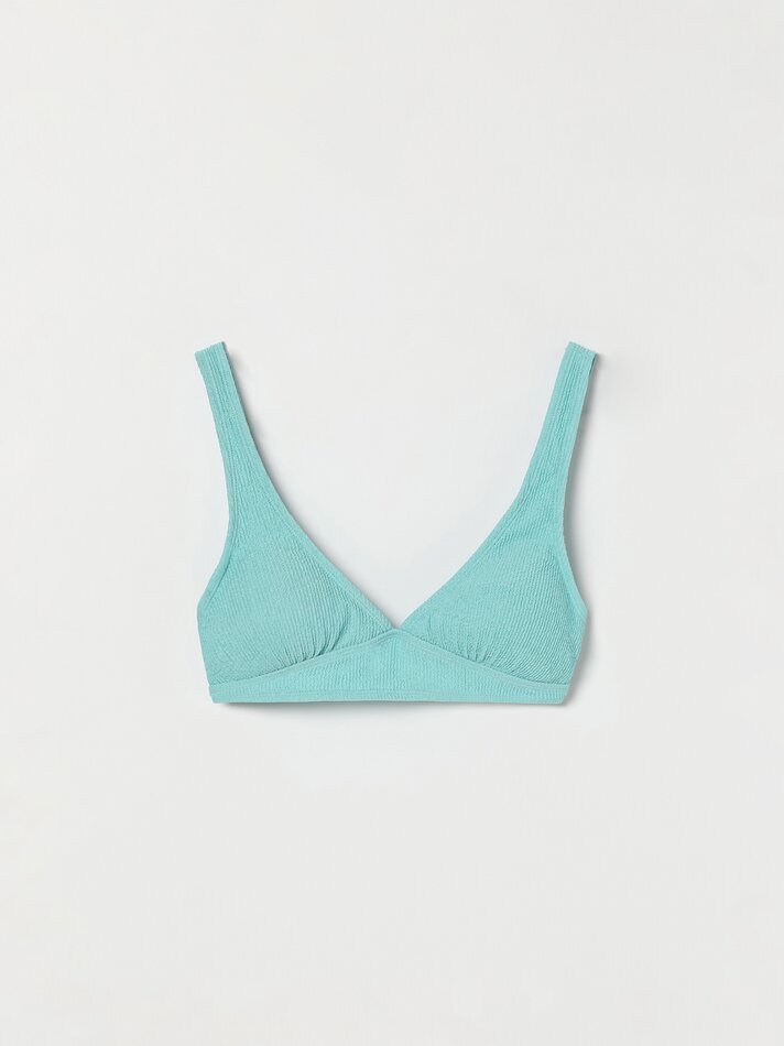 Top de biquíni triangular texturizado - Turquesa