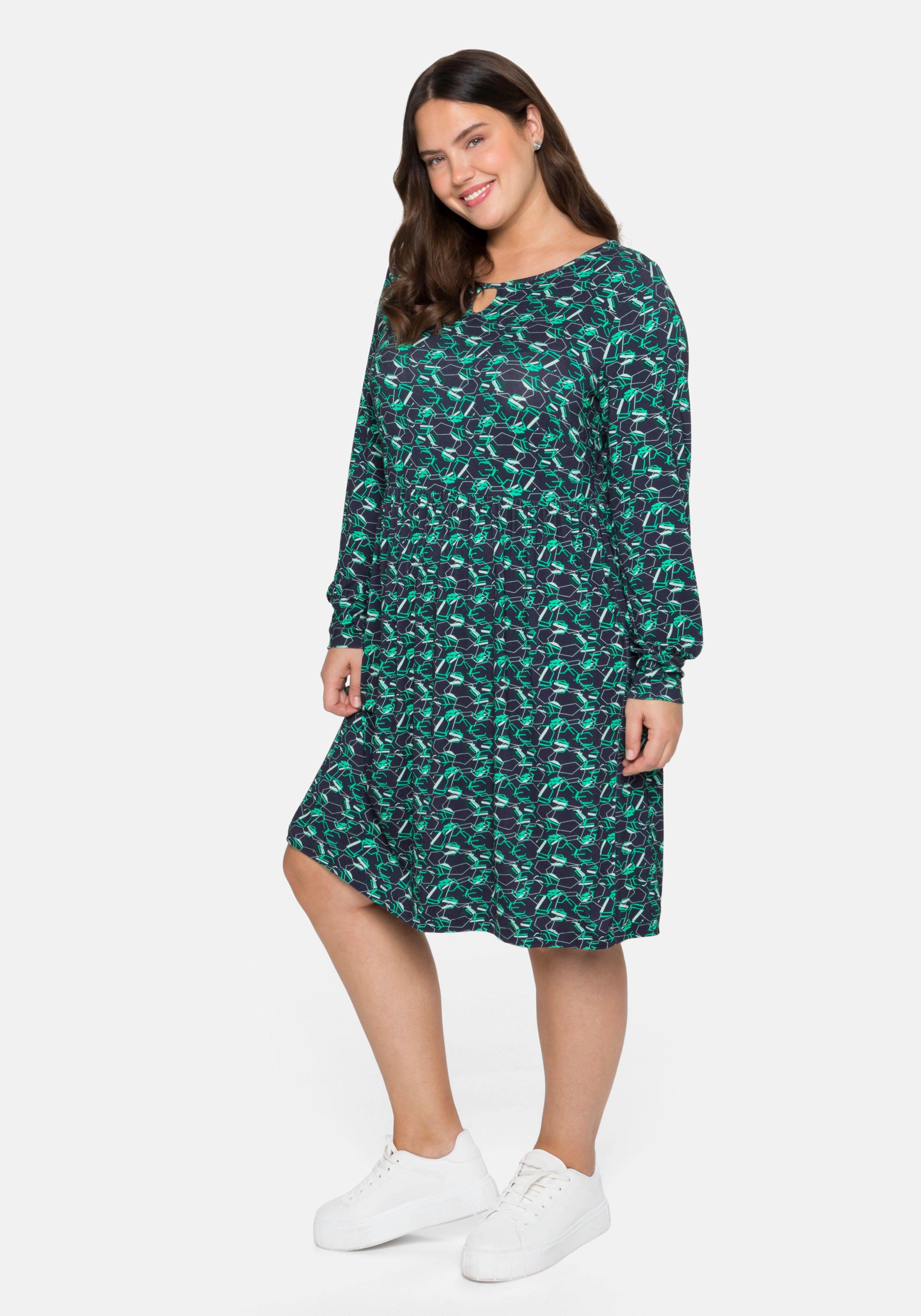 Jerseykleid mit Alloverdruck und Schlüssellochdetail