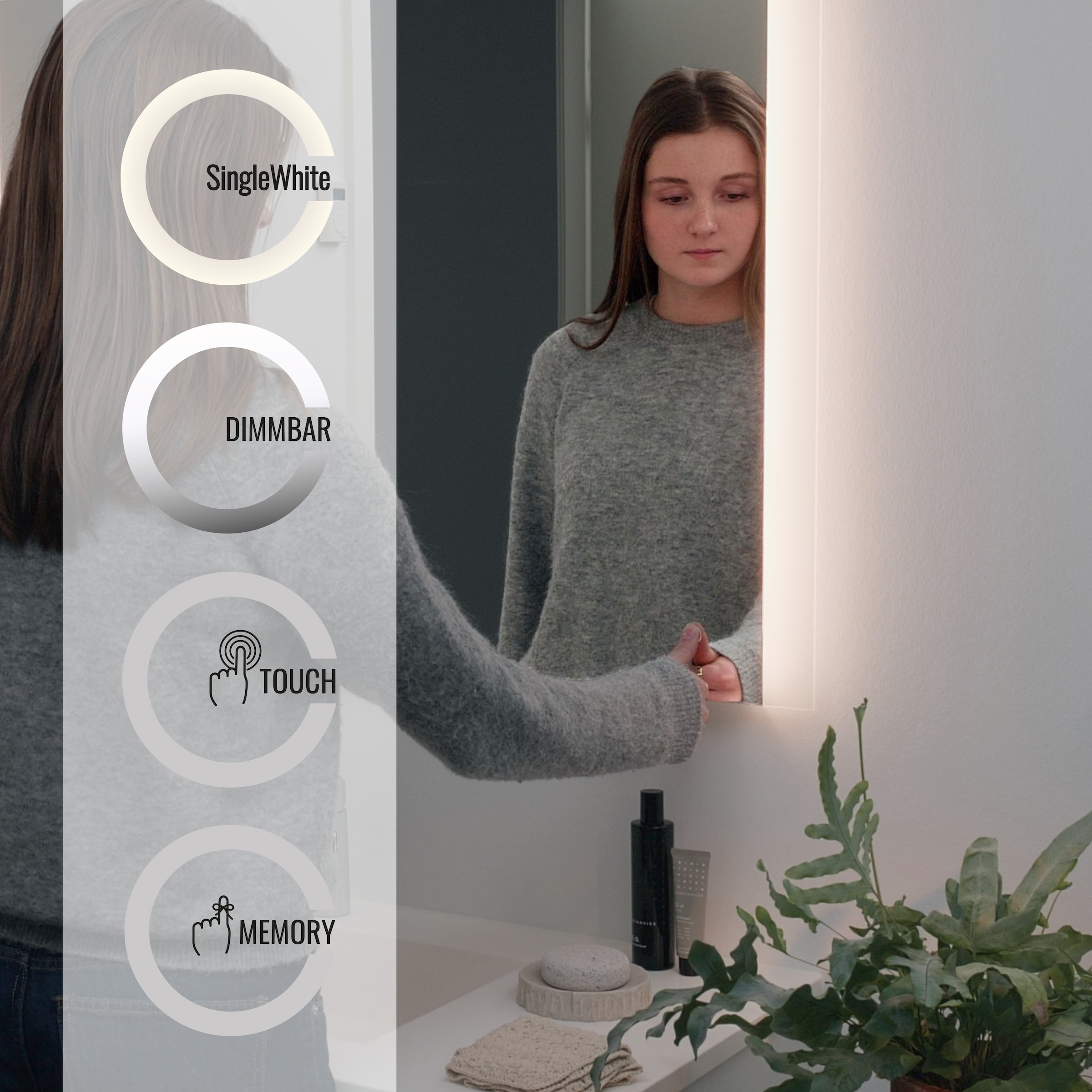 Loevschall Badspiegel »Vega Quadratisch, Badzimmerspiegel mit LED Beleuchtung, Lichtspiegel« Touchpanel für Lichtsteuerung, Dimmbar Spiegel, Dänisches Design