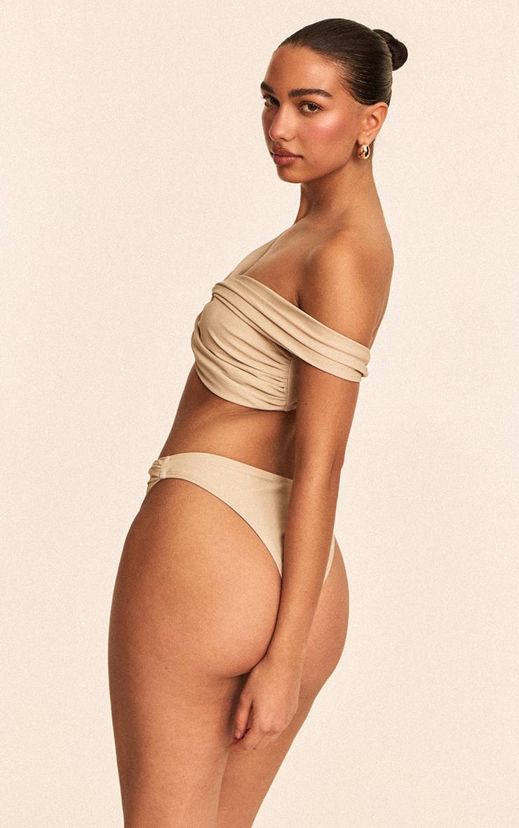 Gris Pierre Bas De Bikini À Bretelles Froncées À La Taille