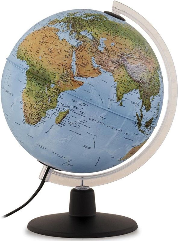 Wereldbol - Met Verlichting - LED Lamp Kinderen - Bureaulamp - Blauw - 25 cm