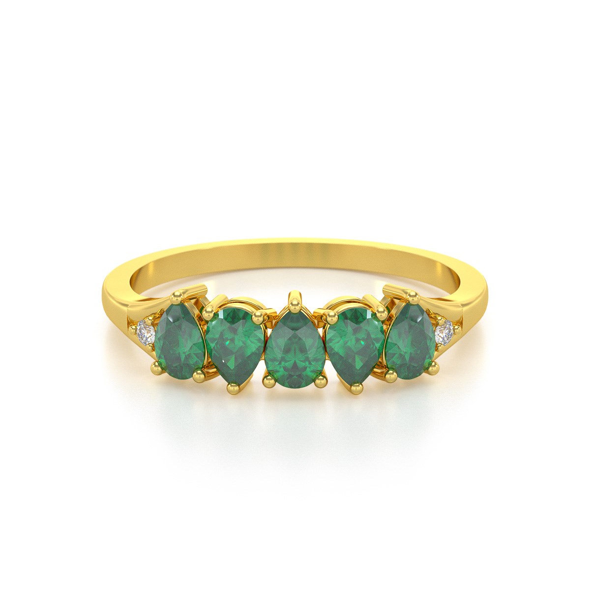 Bague ADEN Or 585 Jaune Emeraude et diamants 1.74grs