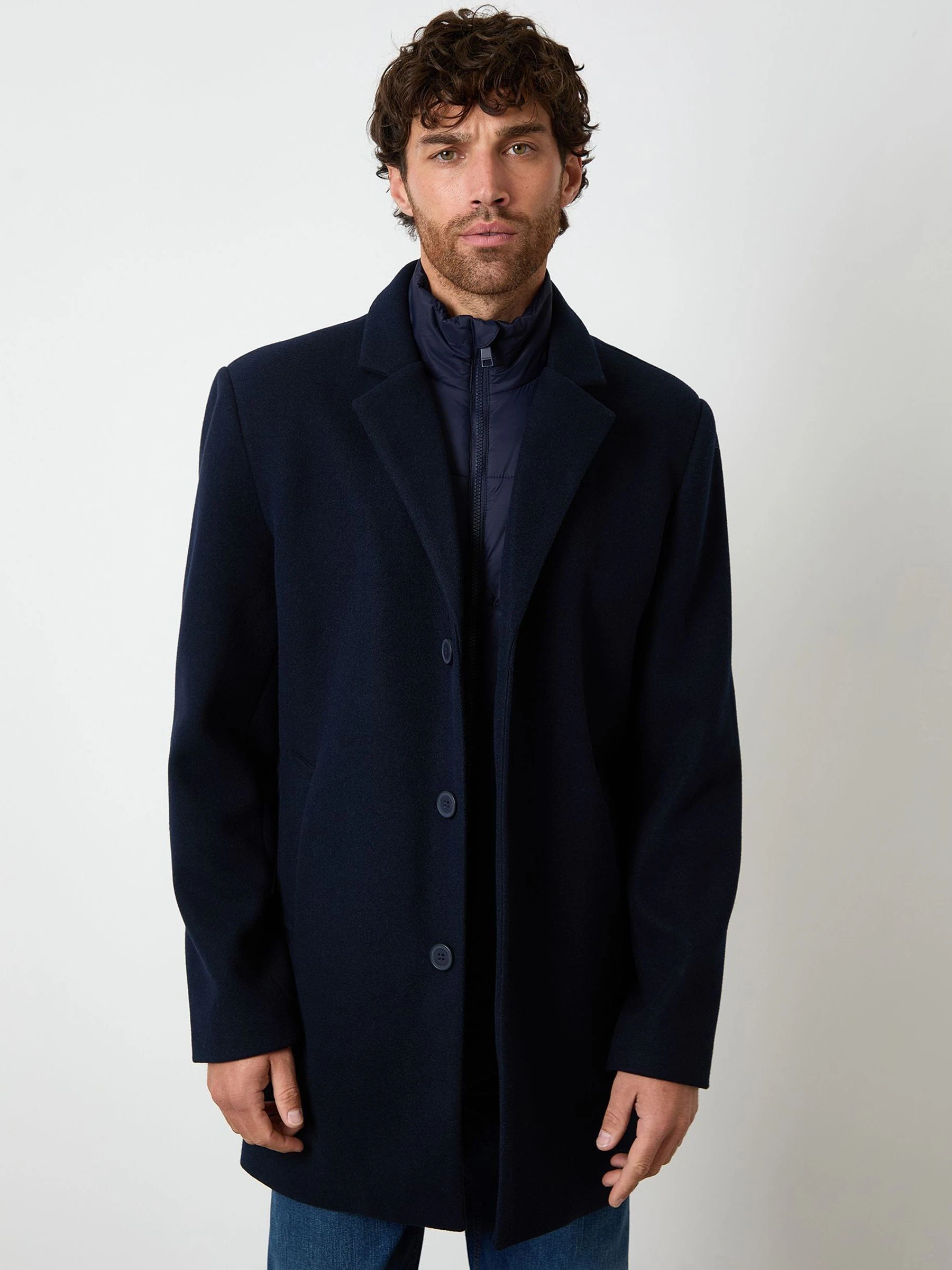 Threadbare Faux Wool Mock Layer Longline Trench Coat