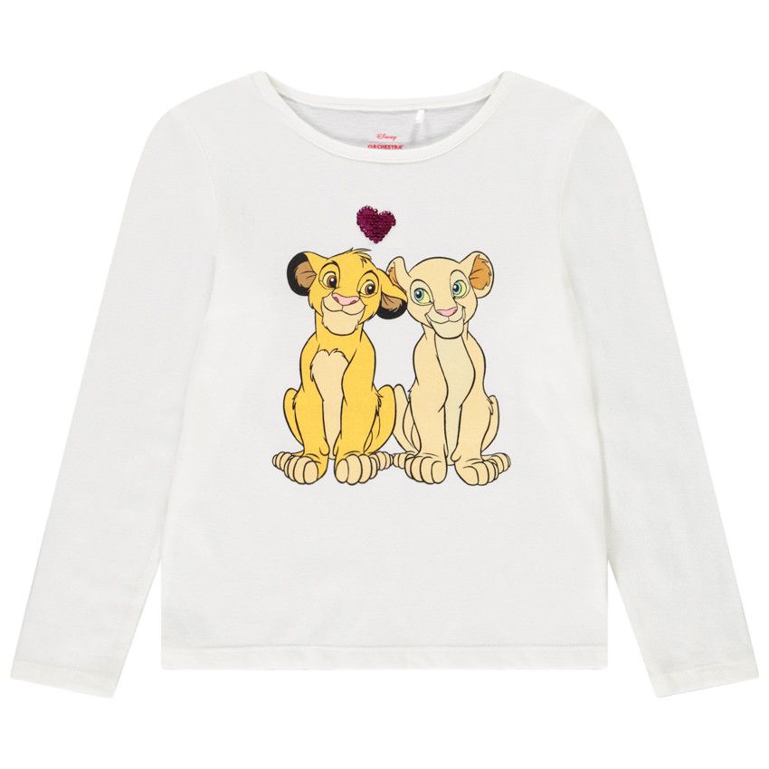 T-shirt manches longues en jersey print Le Roi Lion Disney pour fille - Blanc