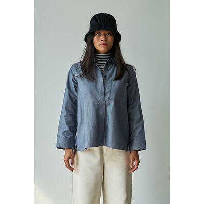 Damenbluse Chambray, Mittelblau
