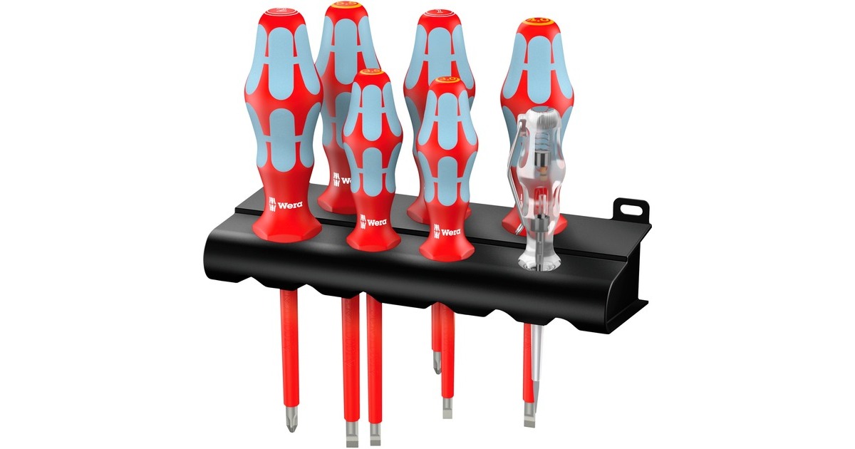 Wera3160 i/7 Schroevendraaierset Kraftform Plus, roestvrij staal + rek  (Rood/blauw, 7-delig)