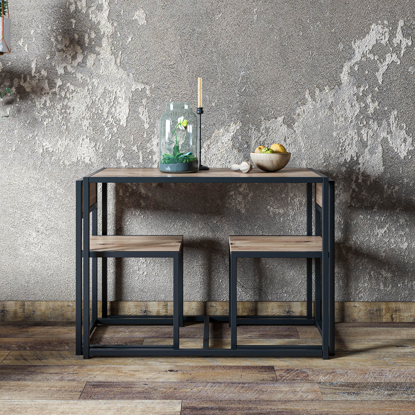 Wooden Art Ensemble table + 2 chaises  Bahar bois/ noir