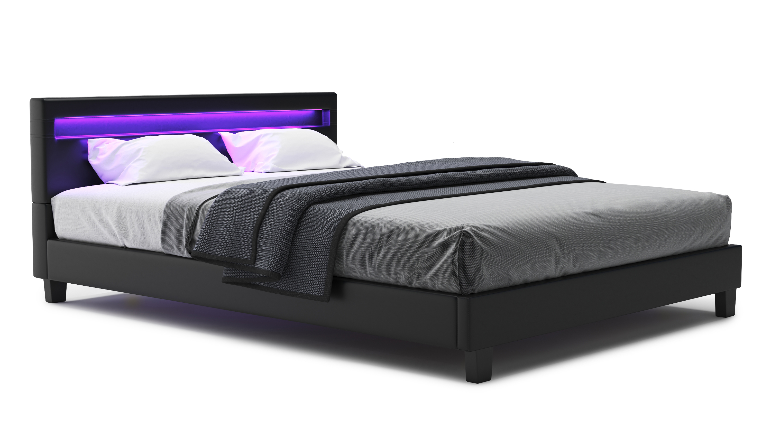 Lederbett LED DREAM 160 x 200 cm schwarz