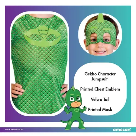 amscan Kinderkostüm PJ Masks Gecko Good, grün, 7 - 8 Jahre, 116 - 128 cm