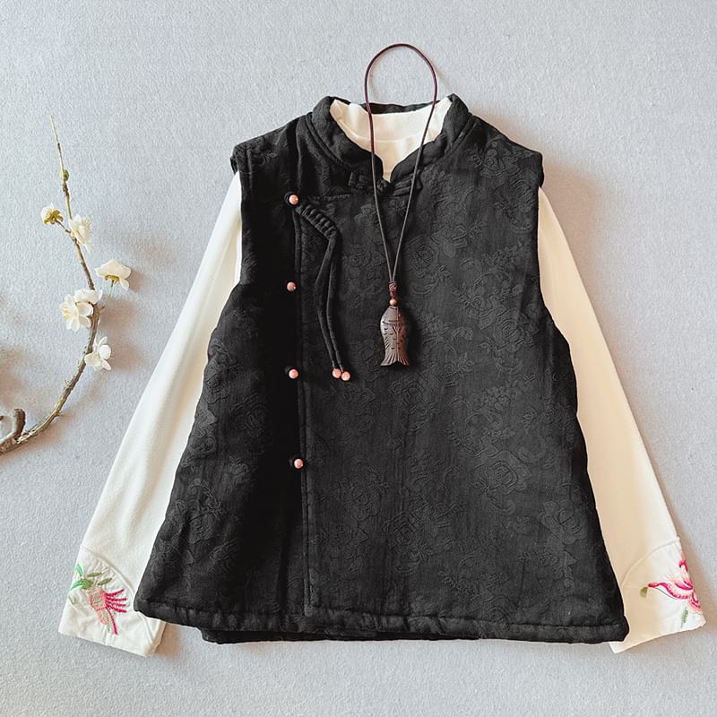 CosmoCorner - Hanfu-vest met geborduurde kikker en knopen