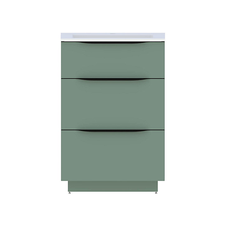 Meuble sous vasque à poser Pamili vert sauge mat 60 cm + plan vasque en résine blanc