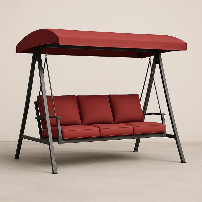 Gartenschaukel 3-Sitzer mit Sonnendach Stahlrahmen Polyester Rot