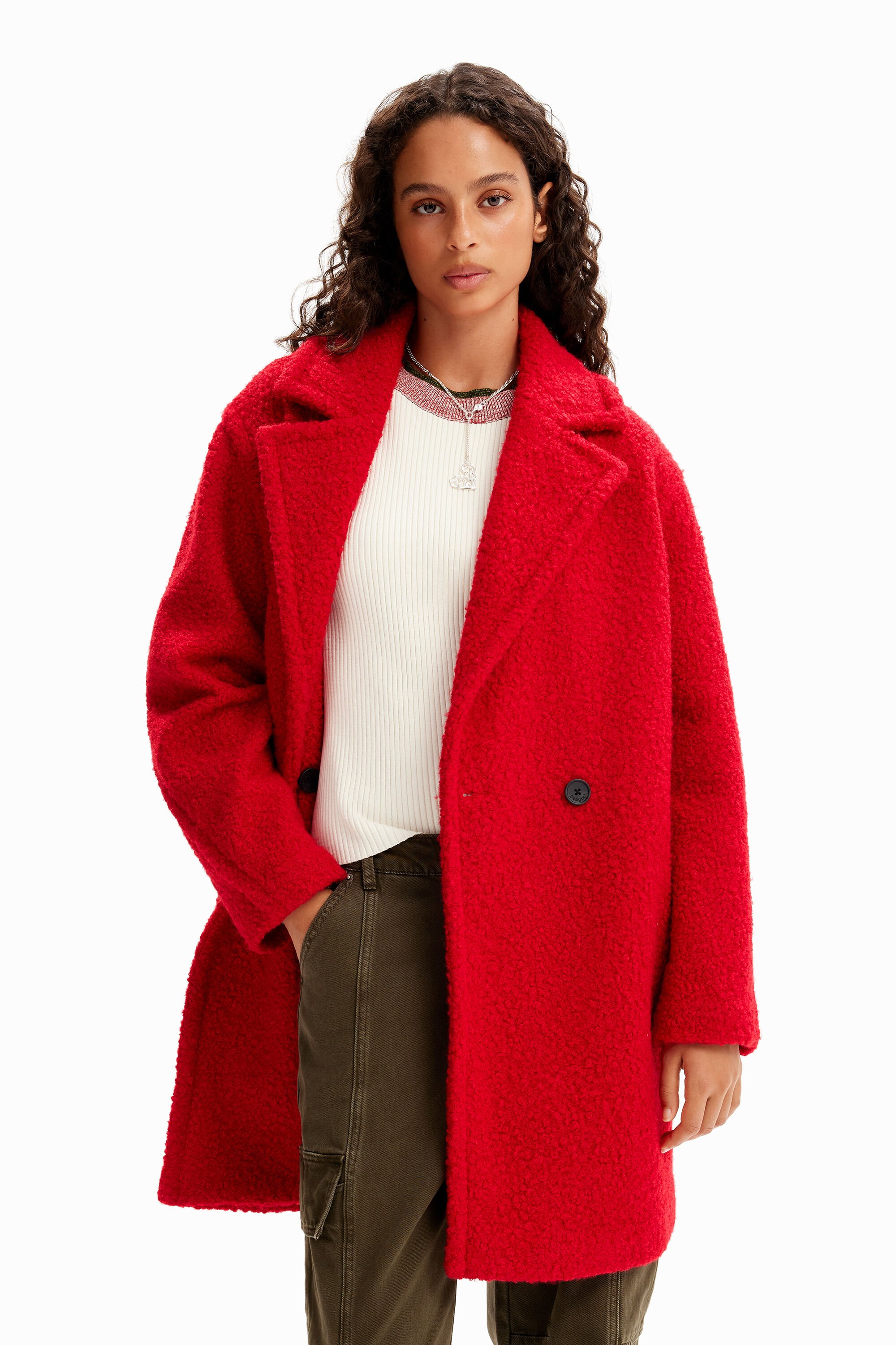 Manteau croisé bouclé