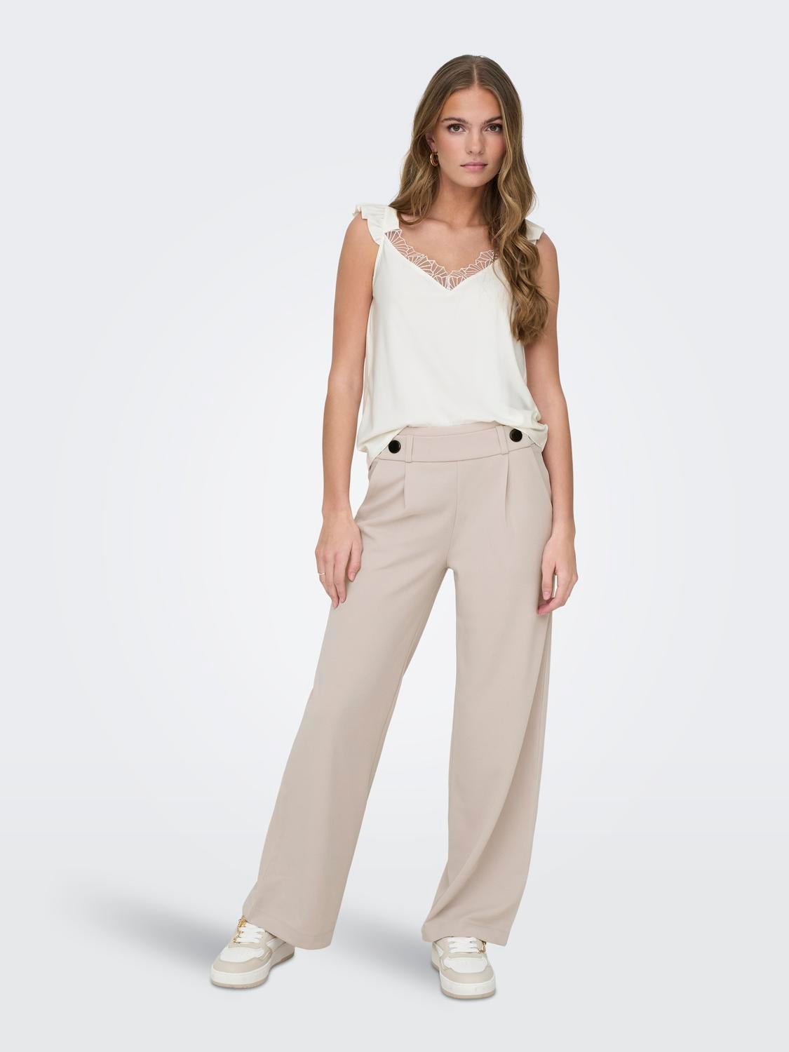 JDYGEGGO Mittlere Taille Weiter Beinschnitt Hose mit weitem Beinschnitt Chateau Gray