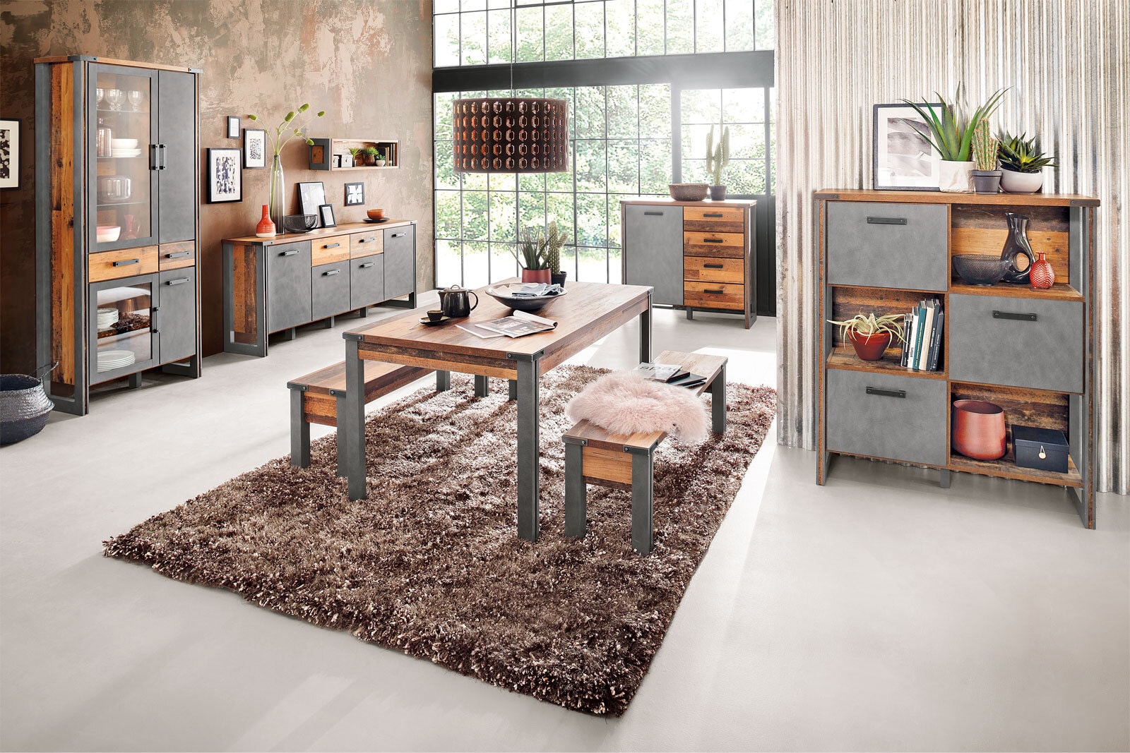Bank Prime Grau/Braun Matera - Old Wood-Dekor 140 x 44 x 35 cm