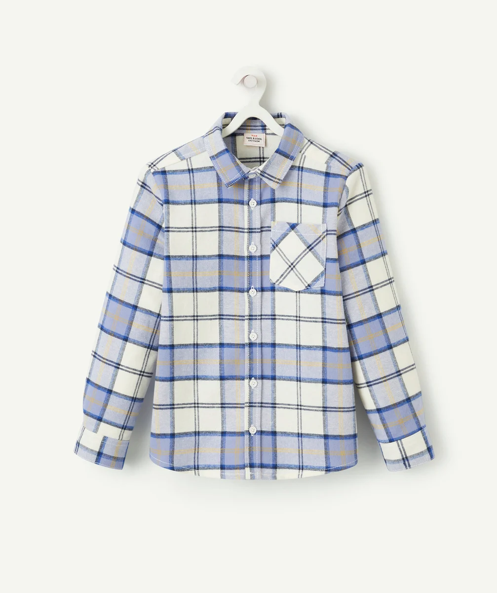 CHEMISE À CARREAUX GARÇON EN COTON BIO BLEU BLANC ET JAUNE