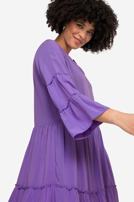Tunika-Kleid, A-Linie, Tunika-Ausschnitt, 3/4-Ärmel
