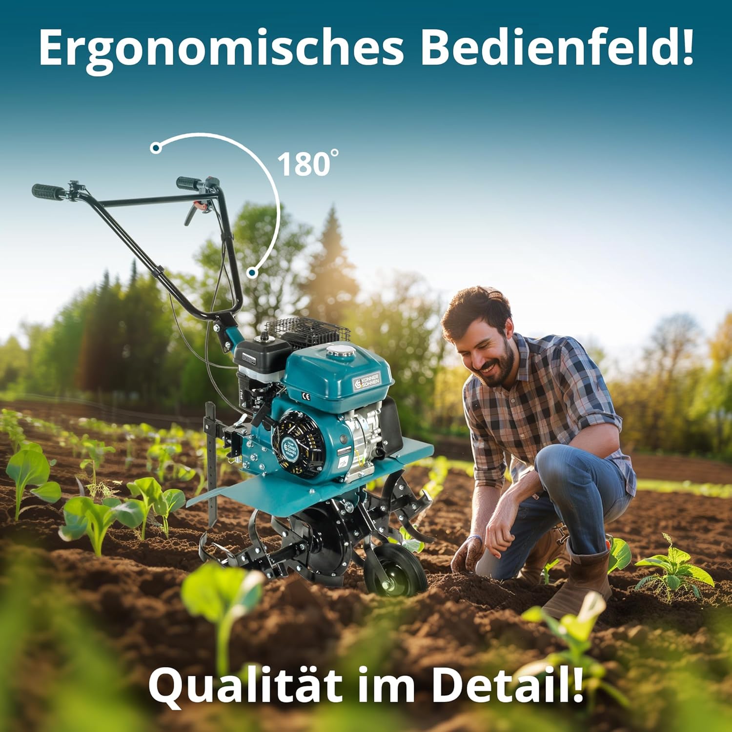 Könner & Söhnen KS 7HP-850A Benzinkultivator mit Riemenantrieb, fräse Garten mit geschmiedete Säbelfräsen, einstellbare Pflugschar, Motorleistung 7 PS in diesem Motorhacken