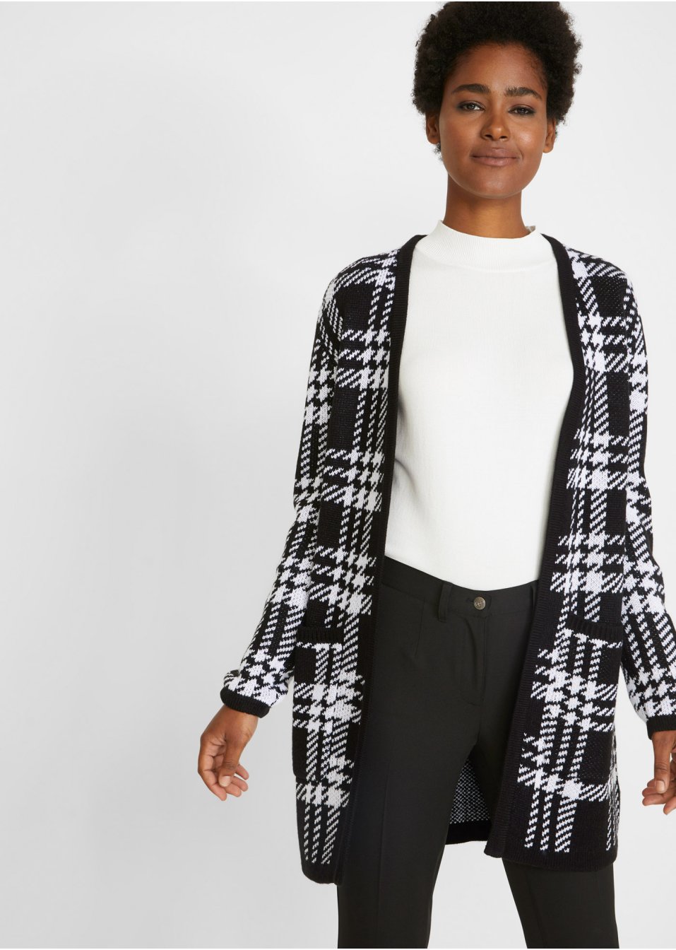 Veste en maille à carreaux avec poches
