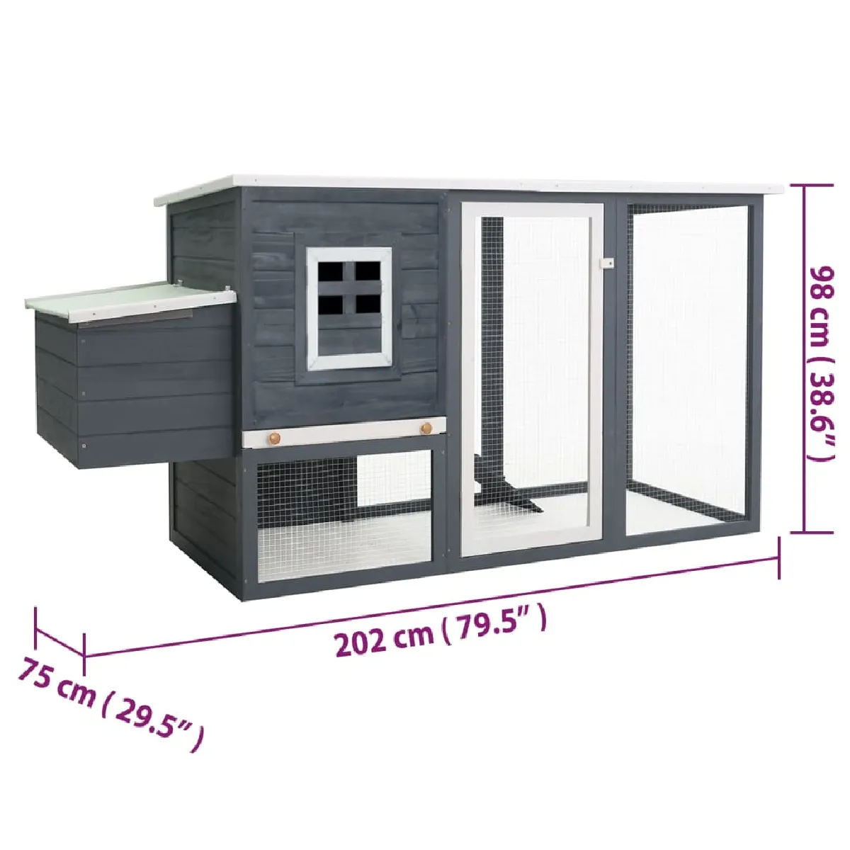 vidaXL Poulailler avec nichoir Gris Bois
