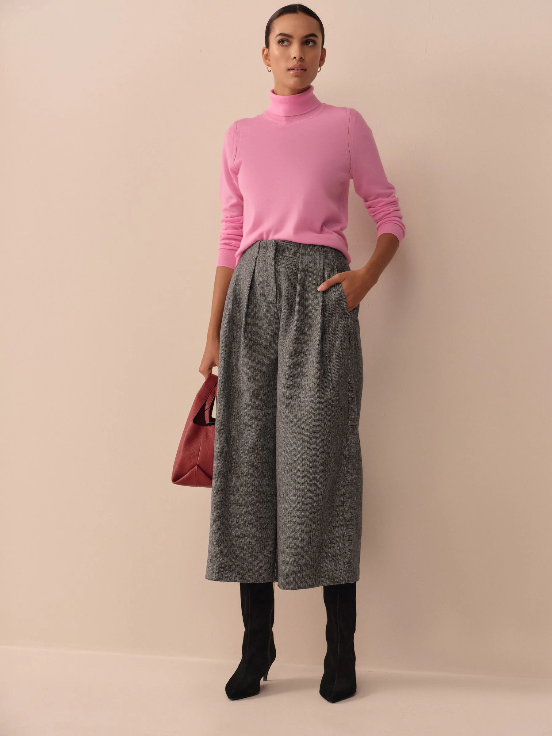Roze - 100% Merinowollen N.Premium trui met rolkraag