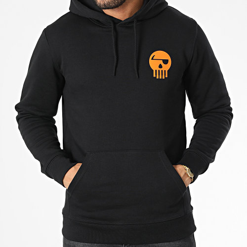 Sweat Capuche Logo Chest And Back Noir Orange