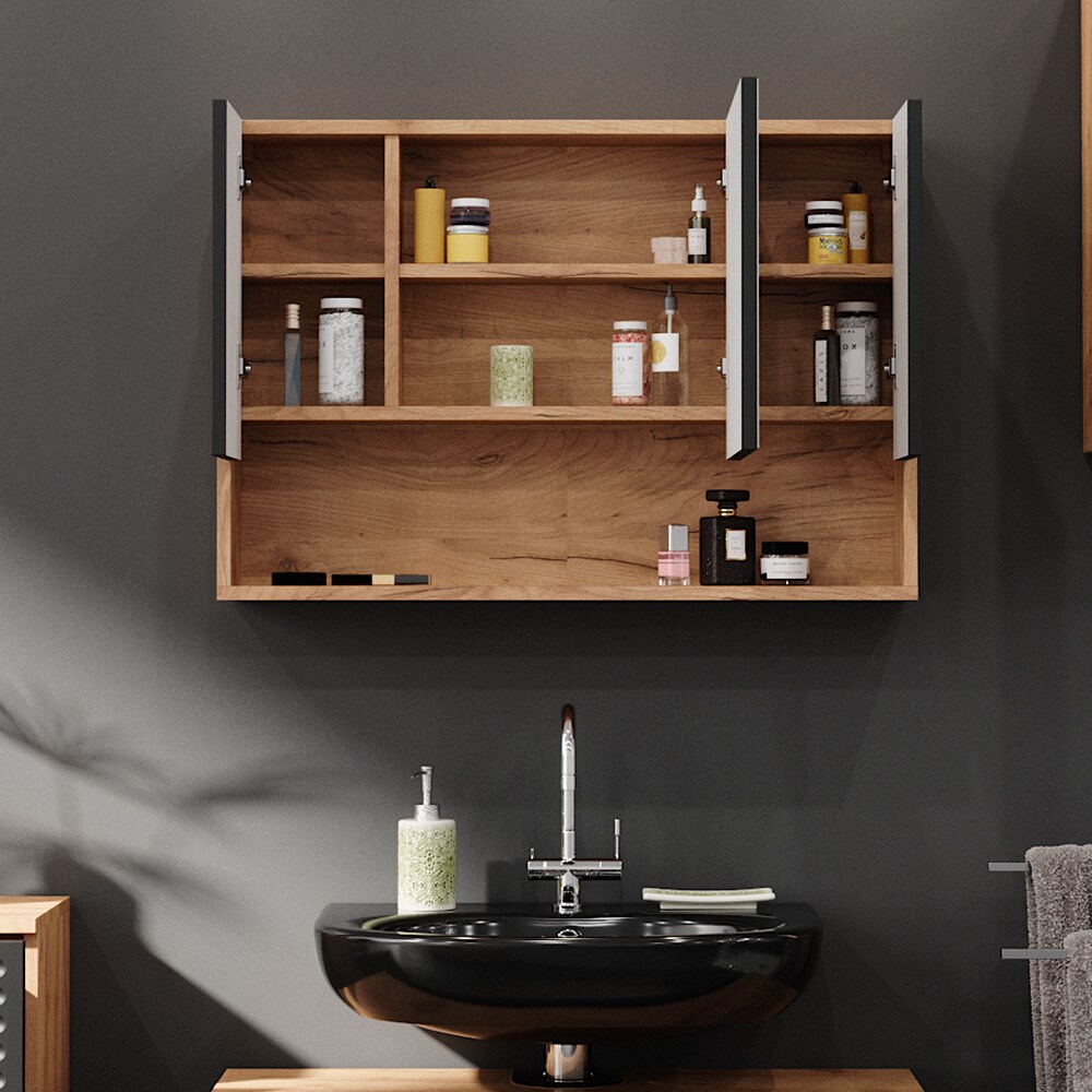 Vicco Badspiegelschrank Irma Eiche Anthrazit 80 x 55 cm Badezimmer
