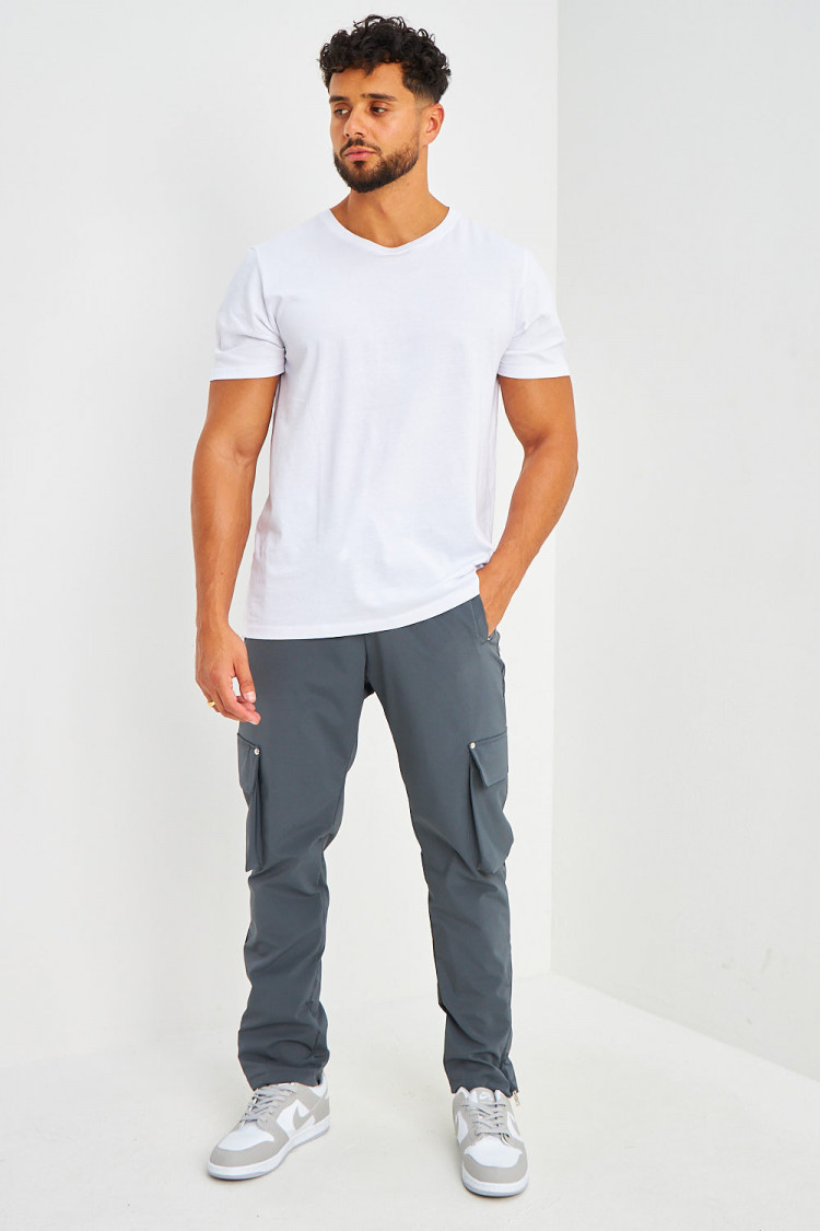 Pantalon de jogging gris anthracite poches cargo et zippé aux chevilles