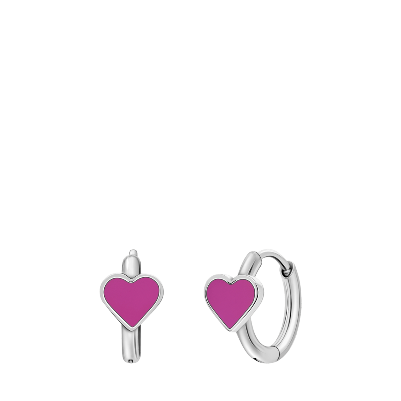 Stalen oorringen met hart emaille fuchsia