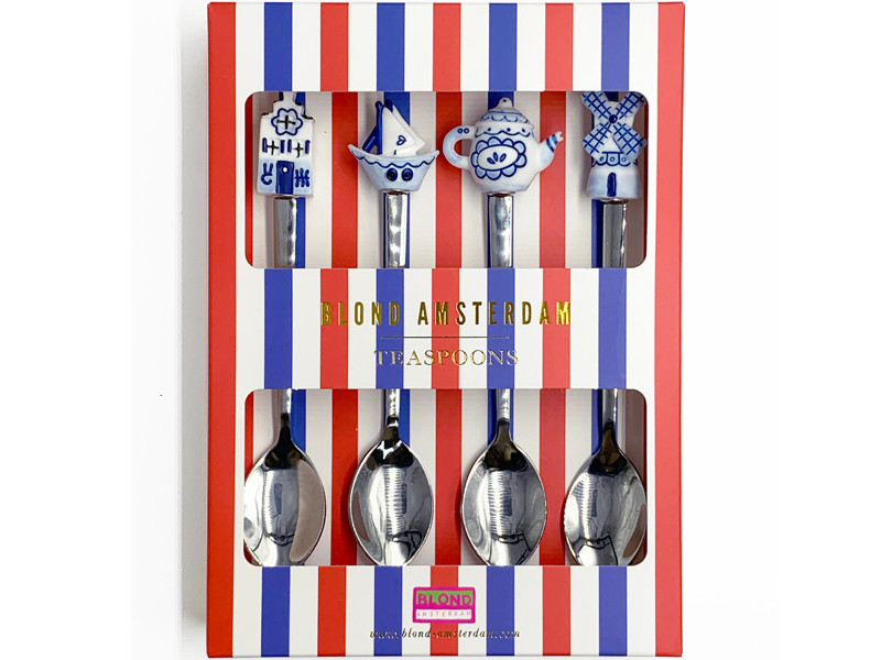 Theelepel set van 4 Delfts Blond