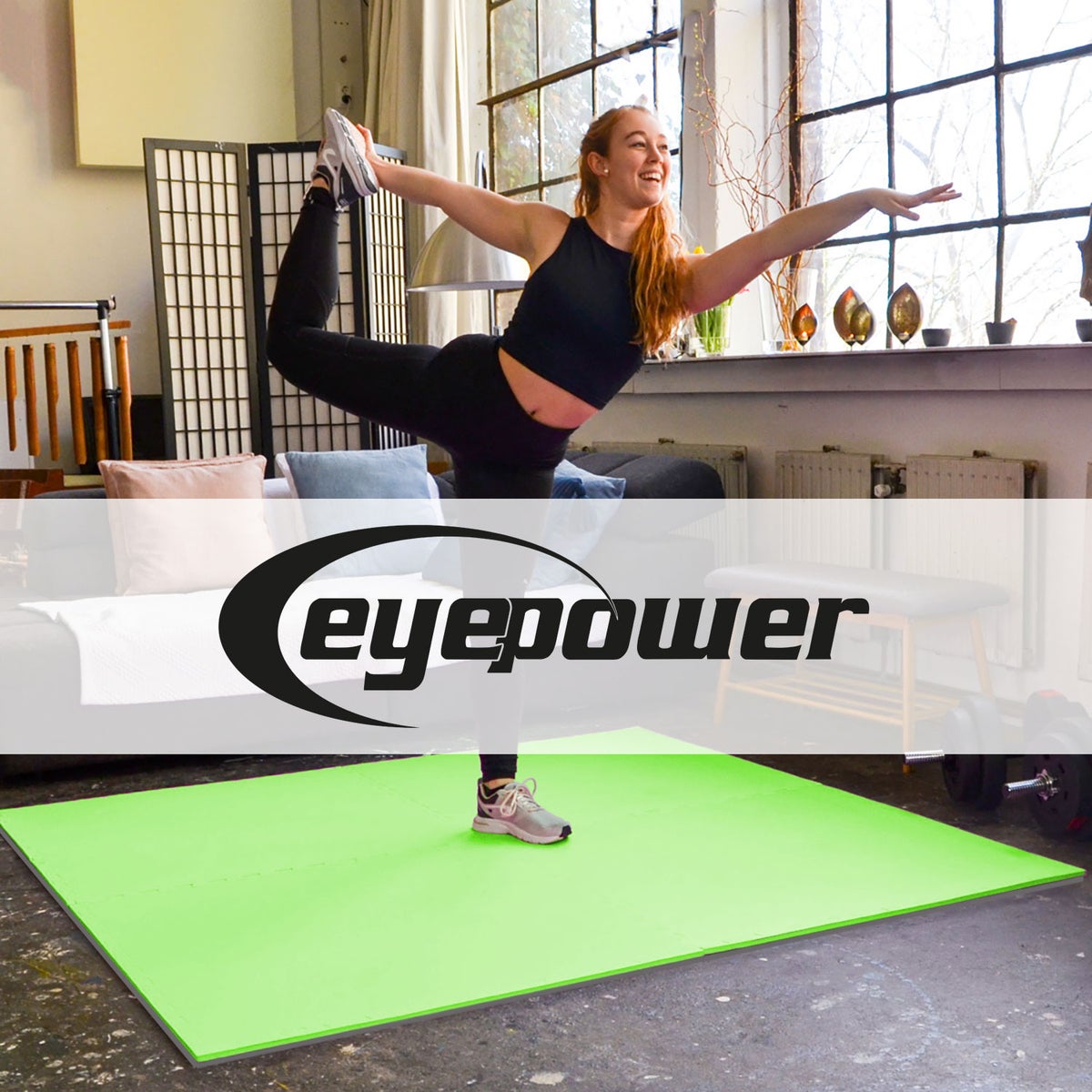 1m² Vloerbescherming Fitnessmat - 4 Oefenmatten 50x50x2cm Groen Grijs