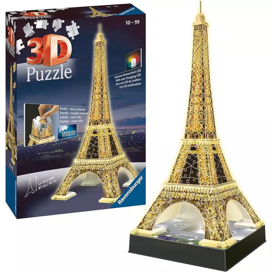 Ravensburger Eiffelturm bei Nacht bunt