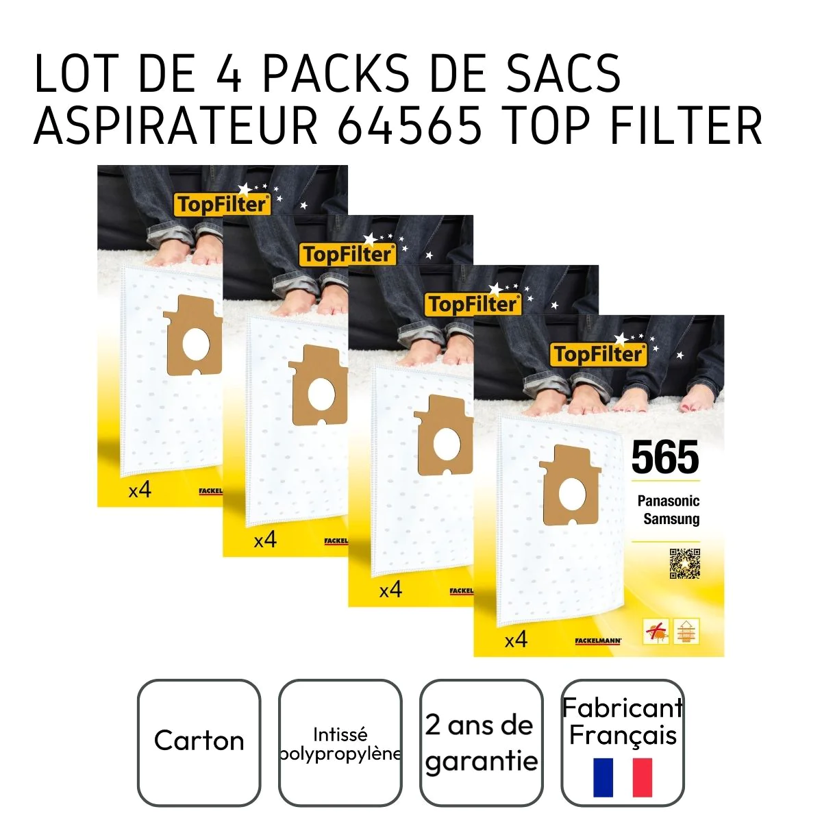 Lot de 4 packs de 4 sacs aspirateur 64565 pour Samsung et Panasonic Pr