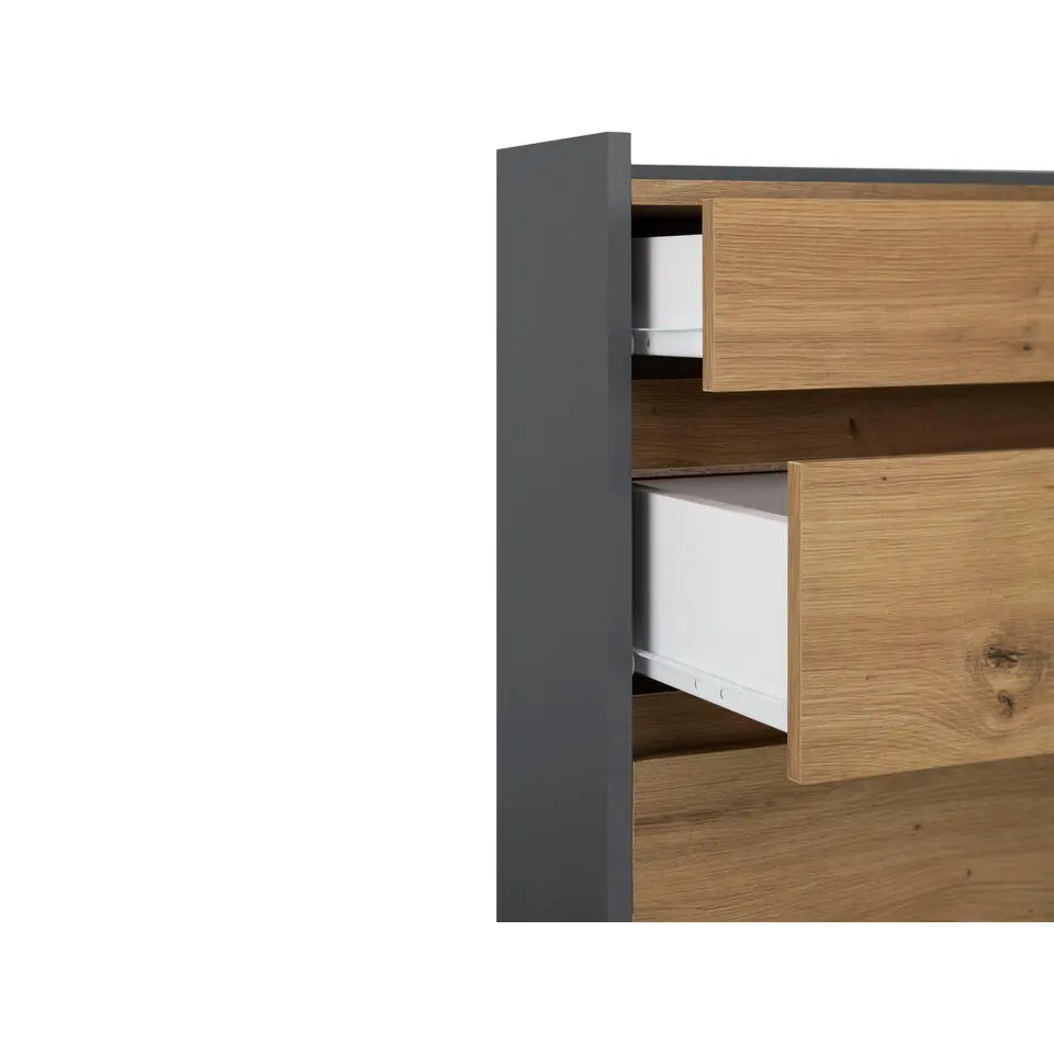 Kosmo - Commode met 4 laden in antraciet eiken spaanplaat