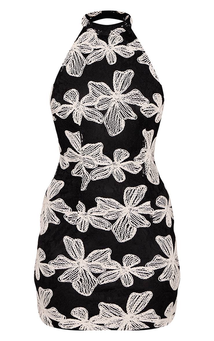 Noir Robe Moulante Mini Tissée Texturée À Motif Floral