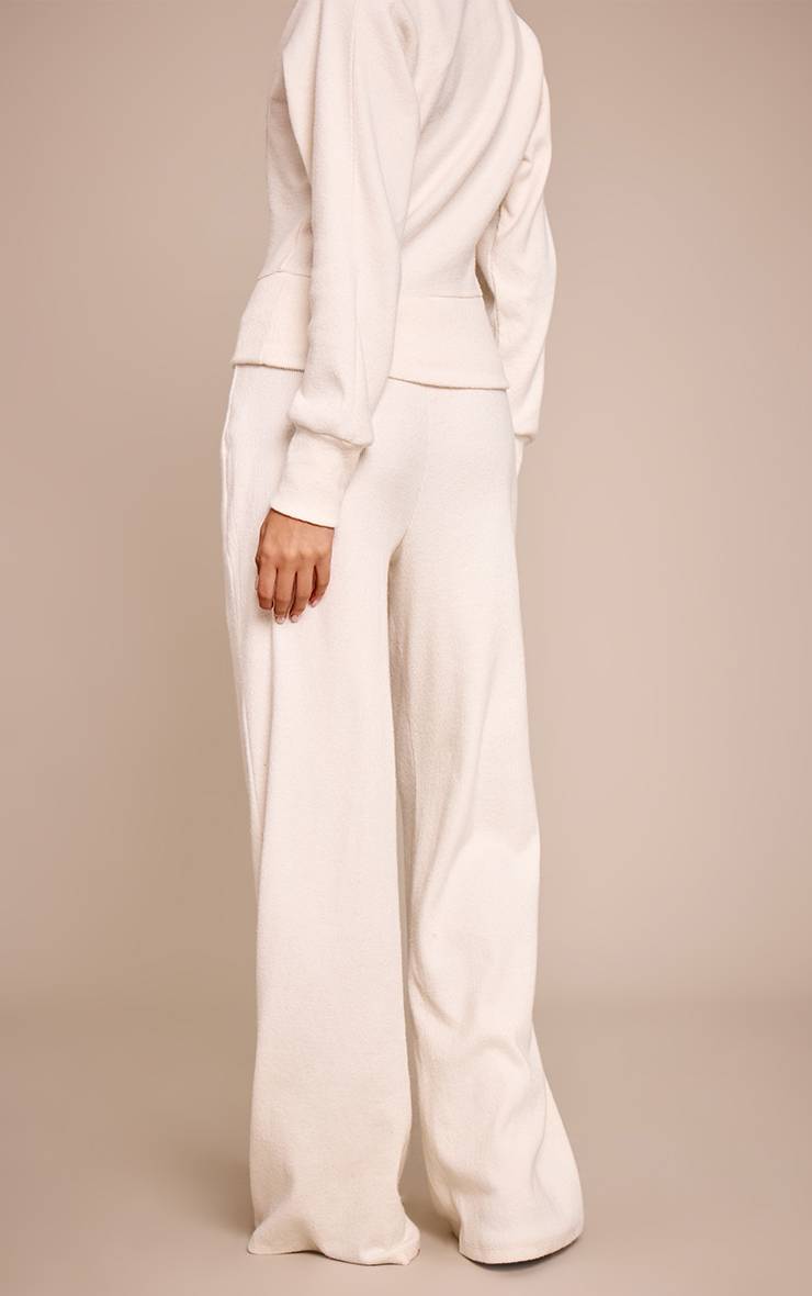 Crème Pantalon Droit Côtelé Brossé À Taille Élastique