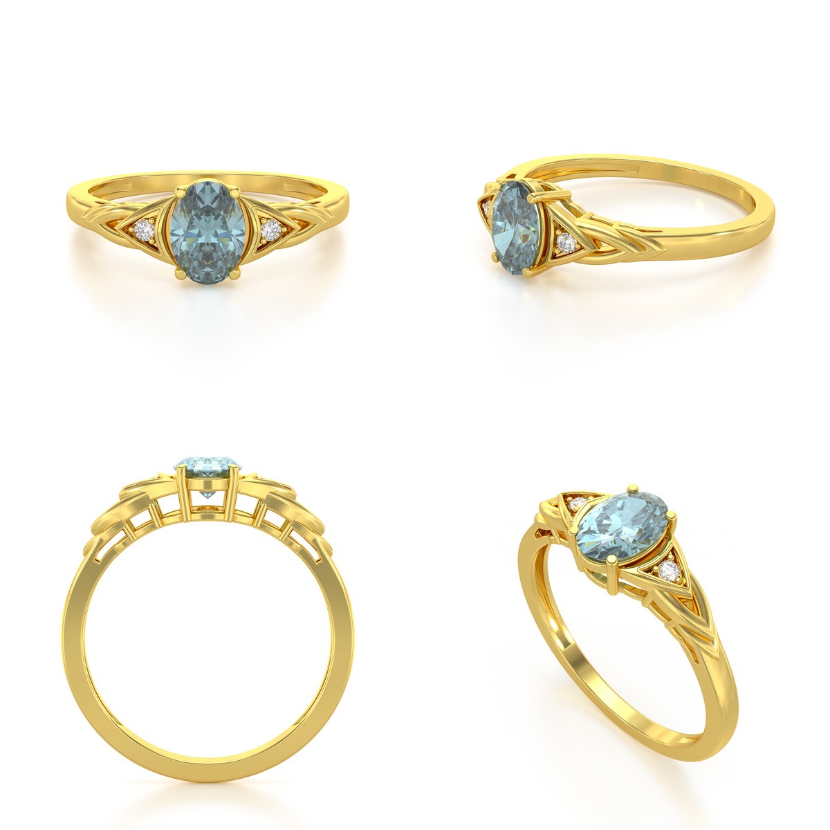 Bague ADEN Or 585 Jaune Aigue-Marine et diamants 2grs