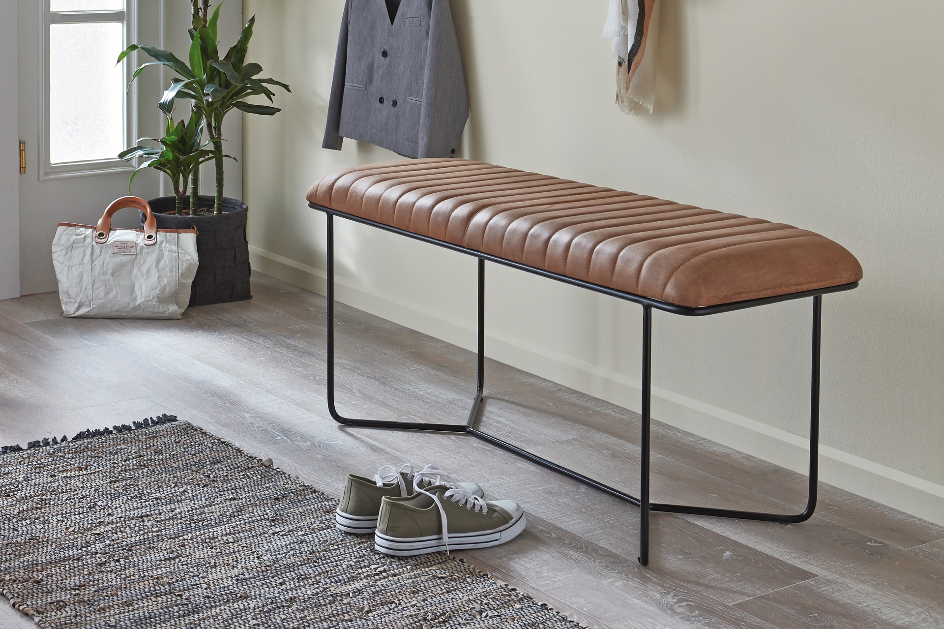 Sitzbank 100 x 48 cm Lederbezug braun/schwarz