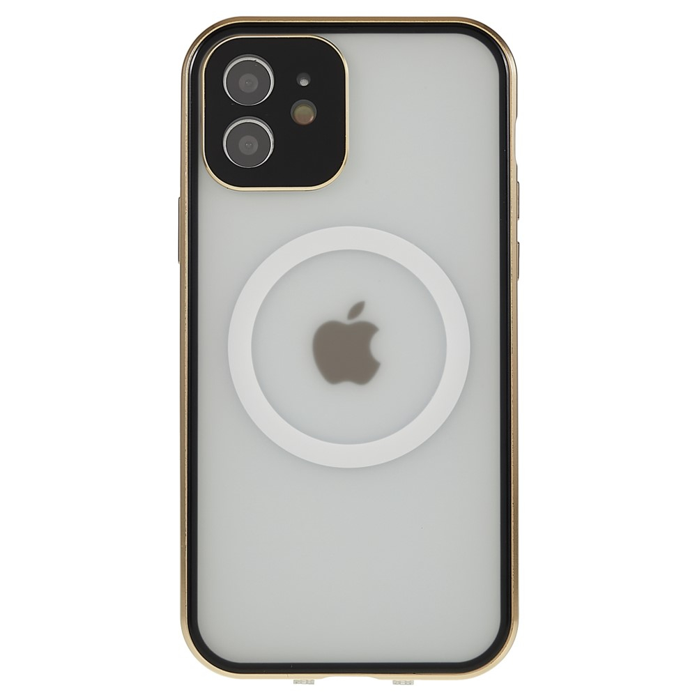iPhone 12 MagSafe Magnetische Alu Schutzhülle mit Panzer Glas Backcover   Display- / Kameraglasschutz (Magnet-Technologie) - Gold