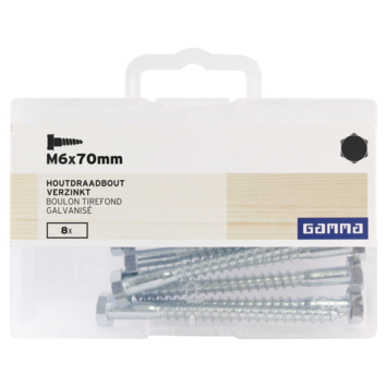 GAMMA houtdraadbout M6 x 70 mm verzinkt 8 stuks