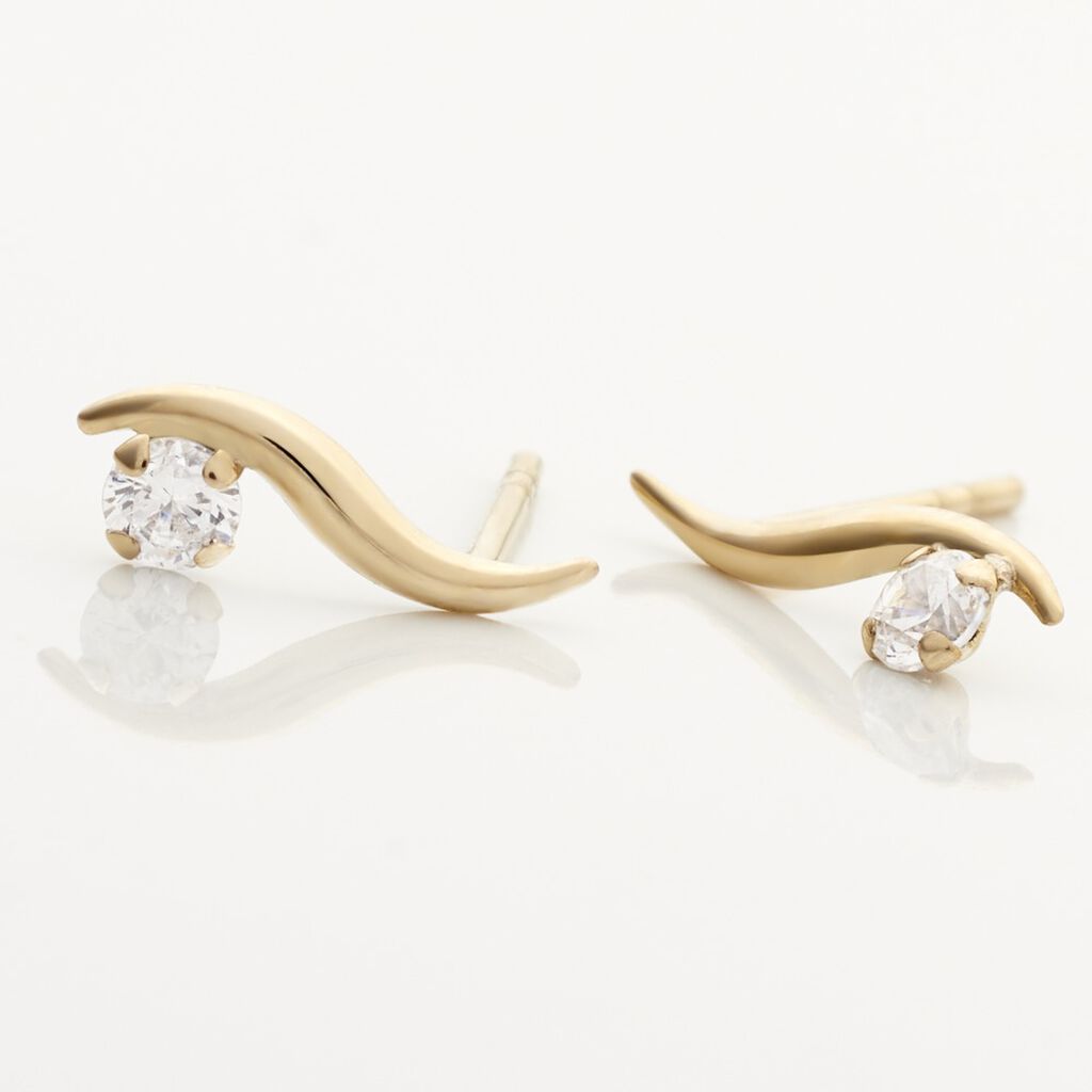 Boucles D'oreilles Puces Beryl Virgule Or Jaune Oxyde De Zirconium