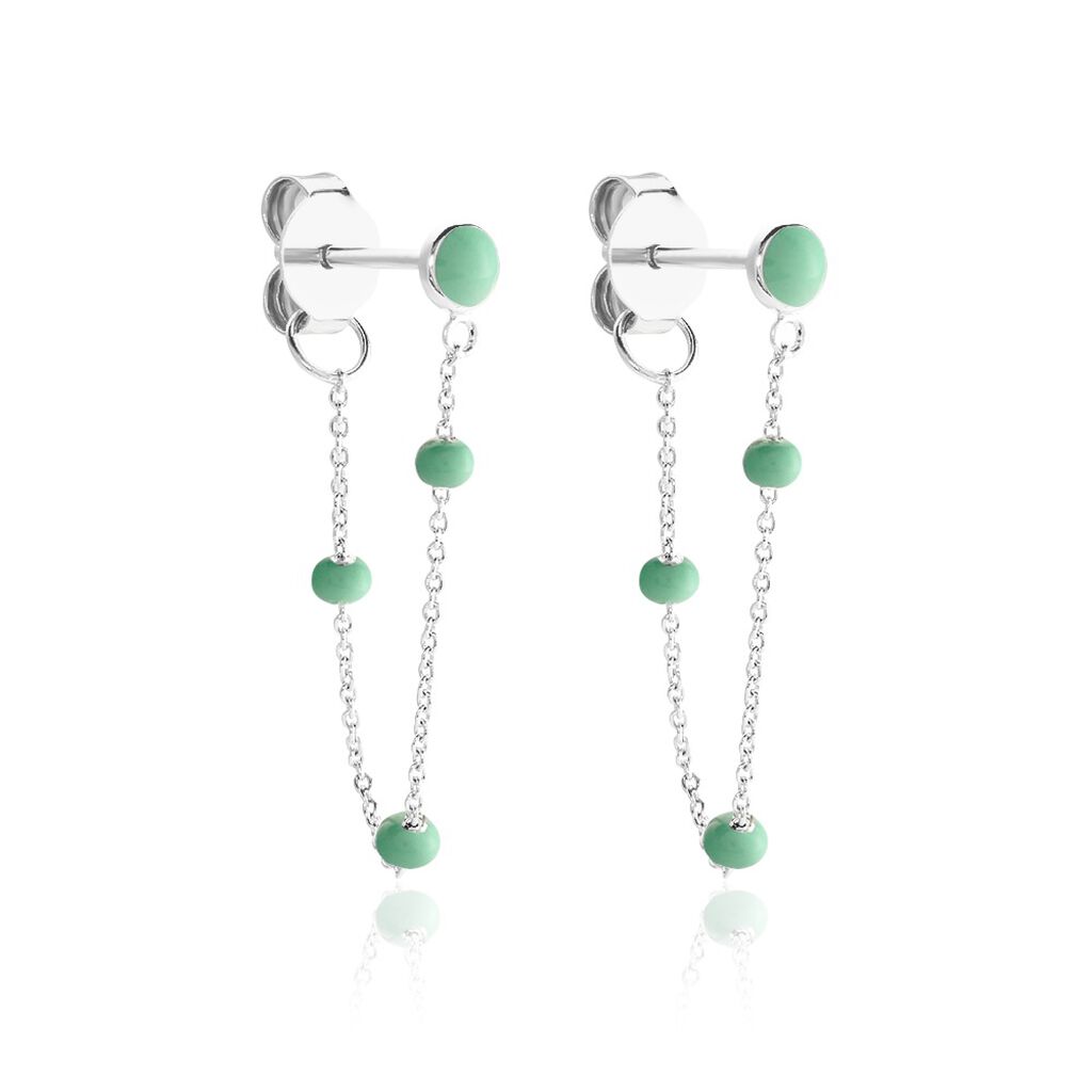 Boucles D'oreilles Pendantes Polka Argent Blanc