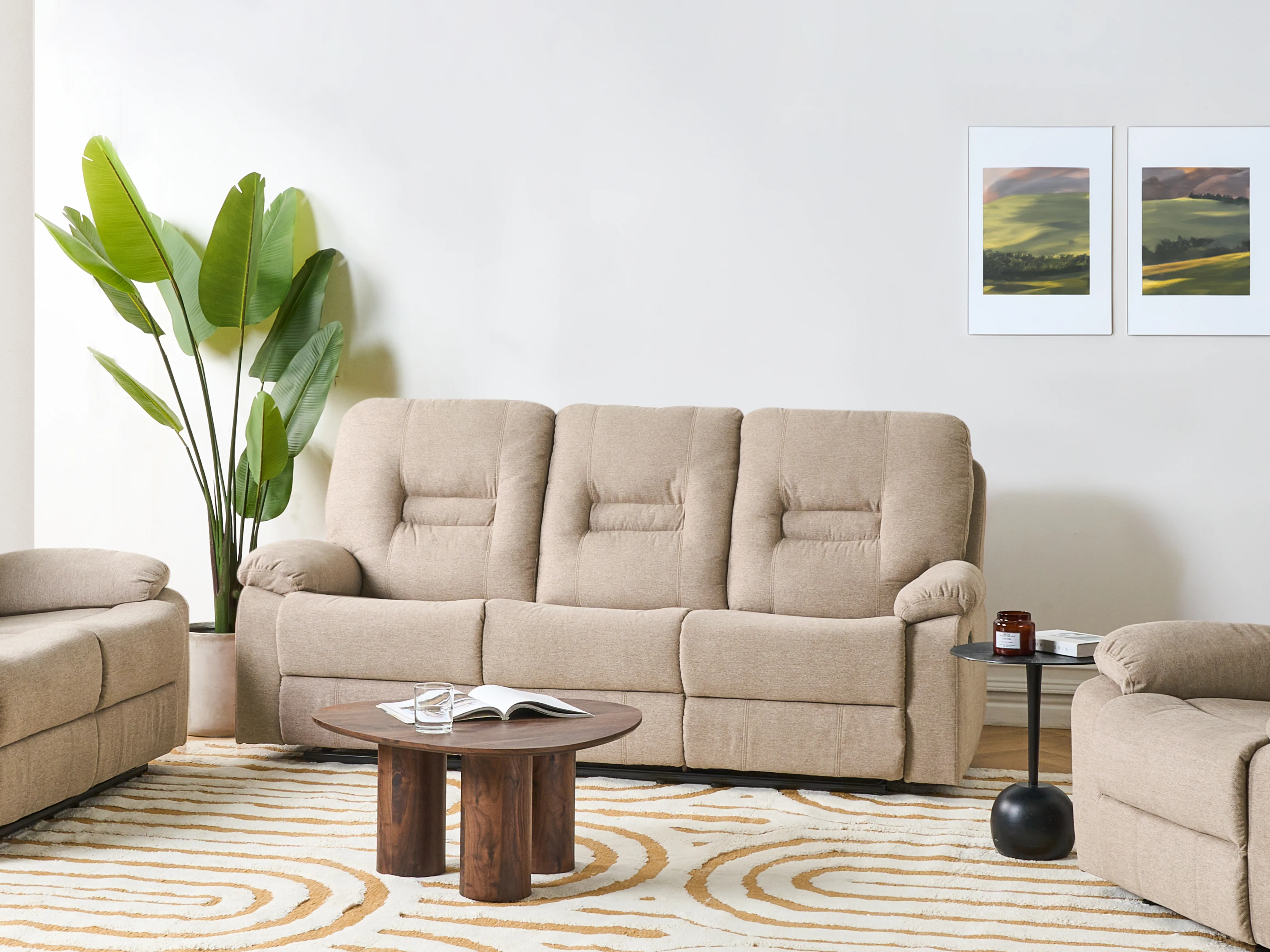 Handmatig verstelbare bank 3-zits BERGEN Stof Beige