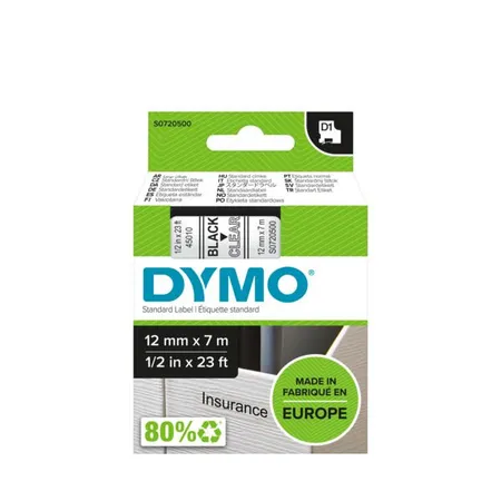 Dymo D1 Schriftband, schwarz auf transparent, 12 mm x 7 m