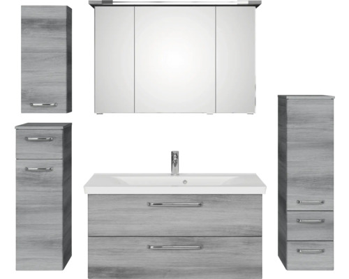 Pelipal Kumba badkamermeubelset (B x H x D): 167 x 200 x 51 cm, grafiet getextureerde fronten, 5-delige set inclusief mineraal gegoten wastafel, halfhoge kast, onderkast en bovenkast (99.1070225193)