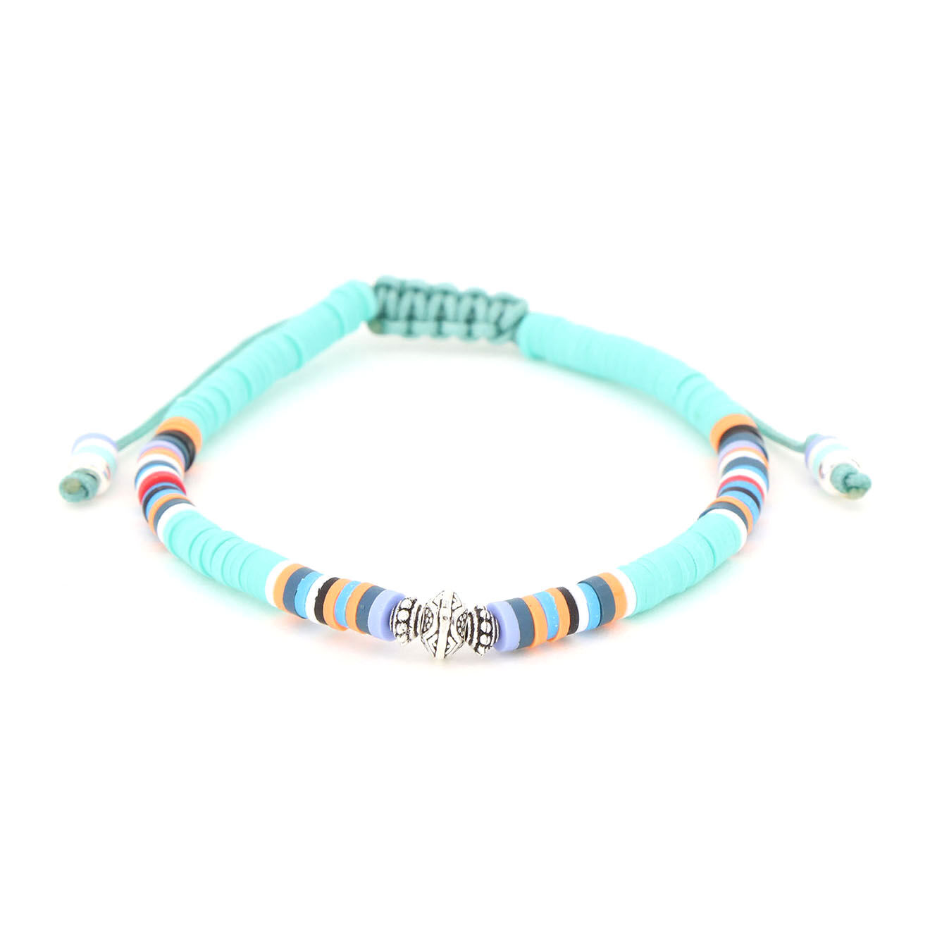 Rockstone Bracelet ajustable Damien en Argent & Disques d'argile bleus