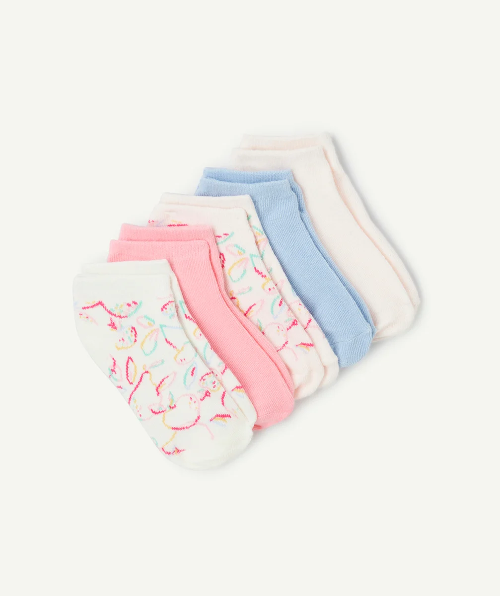lot de 5 paires de socquettes fille rose et bleu thème fruits