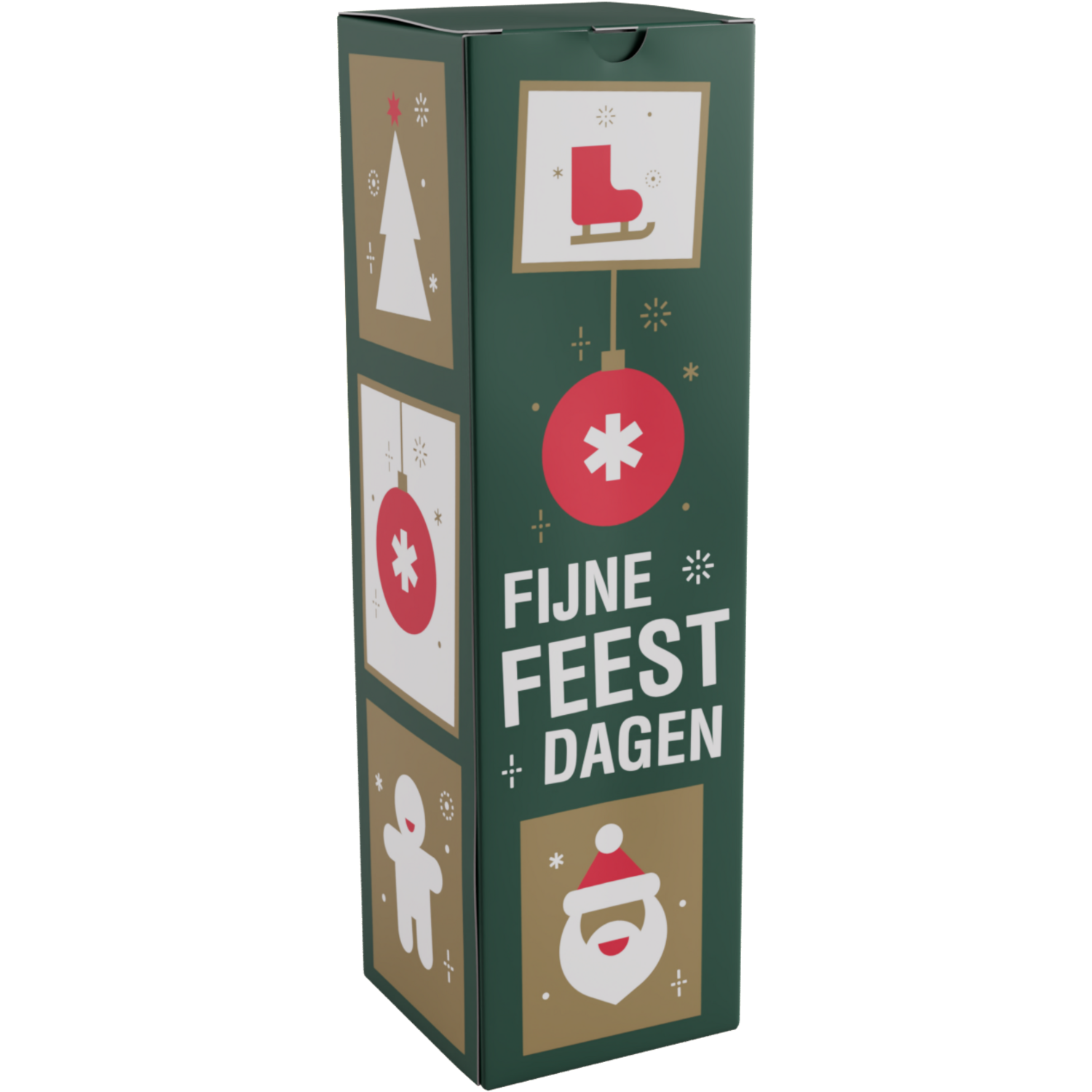 Flesdoos, Tegels, karton + PP, 1 fles, 330x95x95mm, Kerstmis,