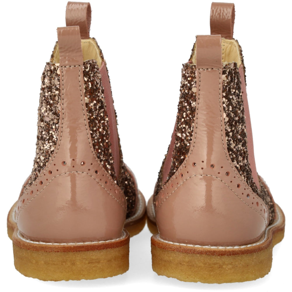Køb Angulus Clay/Clay Glitter/Rosa Chelsea Støvle Med Glitter Og Brogues Detaljer