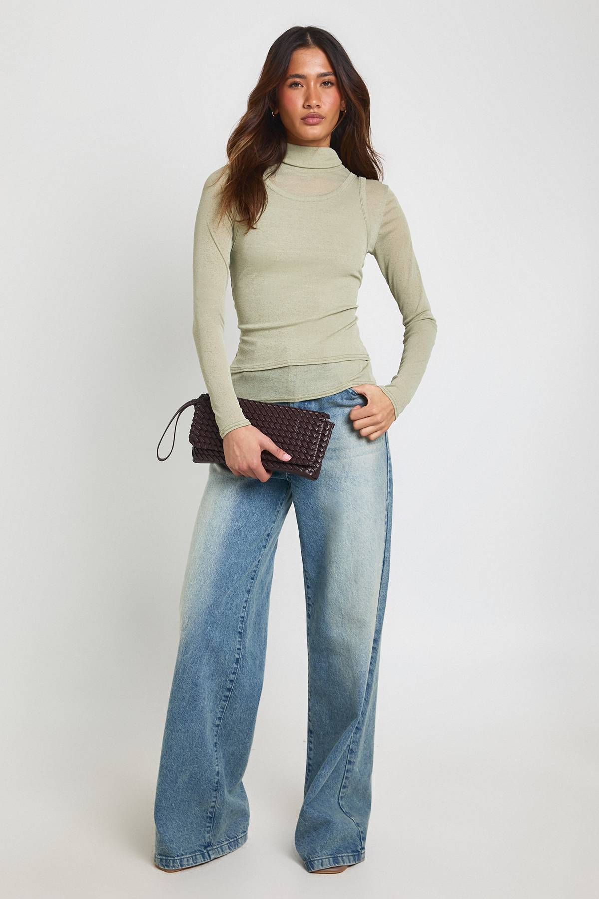 boohoo Haut Col Roulé 2 En 1 Transparent Texturé